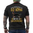 Funny Never Underestimate An Old Woman With A Dachshund Cute Mens Back Print T-shirt