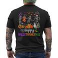 Happy Hallothanksmas Dancing Skeleton Halloween Thanksgiving Men's T-shirt Back Print