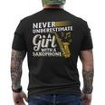 Never Underestimate A Girl With A Saxophone Saxophonist Girl Mens Back Print T-shirt