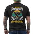 Never Underestimate An Old Man On Surfboard Surfing Mens Back Print T-shirt
