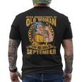 Never Underestimate An Old Woman Who Was Born In September Mens Back Print T-shirt