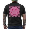 Pink Happy Face Checkered Pattern Smile Face Trendy Smiling Men's T-shirt Back Print