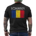 Vintage Romania Romanian Flag Pride Gift Pride Month Funny Designs Funny Gifts Mens Back Print T-shirt