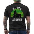 We Ride At Dawn Lawnmower Lawn Mowing Funny Dad Vintage Men Mens Back Print T-shirt
