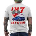 Kids 7 Year Old 7Th Racing Racecar Birthday Party Boys Girls Men's Crewneck Short Sleeve Back Print T-shirt