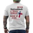 Never Underestimate A Texas Woman Is Covered By The Blood Texas Funny Designs Gifts And Merchandise Funny Gifts Mens Back Print T-shirt