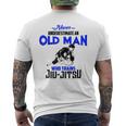 Never Underestimate Old Man Who Trains Jiujitsu Funny Gift Mens Back Print T-shirt