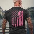 Breast Cancer Awareness Flag Usa Breast Cancer Warrior Men's T-shirt Back Print Gifts for Old Men