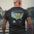 Colorful United States Of America Map Us Landmarks Icons Men's T-shirt Back Print Gifts for Old Men