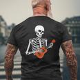Cool Ukulele Skeleton Playing Guitar Instrument Halloween Men's T-shirt Back Print Gifts for Old Men