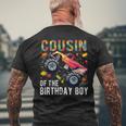 Cousin Birthday Boy Building Blocks Monster Truck Men's T-shirt Back Print Gifts for Old Men