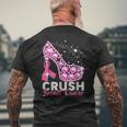 Crush Breast Cancer Pink Bling High Heels Breast Cancer Men's T-shirt Back Print Gifts for Old Men