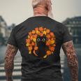 Cute Black Cat Autumn Leaves Season Thanksgiving Cat Lover Men's T-shirt Back Print Gifts for Old Men