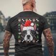 Cute Boston Terrier Ugly Christmas Sweater Santa Hat Xmas Men's T-shirt Back Print Gifts for Old Men