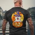 Dog Akita Witch Pumpkin Halloween Dog Lover Funny Mens Back Print T-shirt Gifts for Old Men
