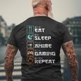 Eat Sleep Anime Gaming Repeat Funny Otaku Gamer Mens Back Print T-shirt Gifts for Old Men