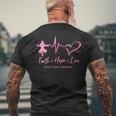 Faith Hope Love Breast Cancer Awareness Ribbon Heartbeat Men's T-shirt Back Print Gifts for Old Men