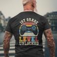 First Grade Level Unlocked Gamer 1St Day Of School Boys Mens Back Print T-shirt Gifts for Old Men