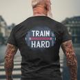 Funny Gym Train Hard Quote Inspiration Workout Weightlifting Mens Back Print T-shirt Gifts for Old Men