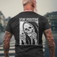 Funny Skull Stay Positive Skeleton Halloween Motivational Mens Back Print T-shirt Gifts for Old Men