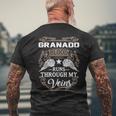 Granado Name Gift Granado Blood Runs Through My Veins Mens Back Print T-shirt Gifts for Old Men