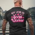 My Job Is Social Worker Pink Retro School Social Worker Men's T-shirt Back Print Gifts for Old Men