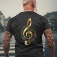Music Note Gold Treble Clef Musical Symbol For Musicians Men's T-shirt Back Print Gifts for Old Men