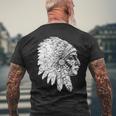 Native American Feather Headdress America Indian Chief Mens Back Print T-shirt Gifts for Old Men