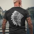 Native American Feather Headdress Indian Chief Tribes Pride Mens Back Print T-shirt Gifts for Old Men
