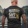 Never Underestimate A Girl With A Saxophone Saxophonist Girl Mens Back Print T-shirt Gifts for Old Men