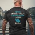 Never Underestimate A Woman Who Knows Aikido Quote Funny Mens Back Print T-shirt Gifts for Old Men