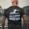 Never Underestimate An Old Man With Water Skis Waterski Mens Back Print T-shirt Gifts for Old Men