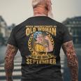 Never Underestimate An Old Woman Who Was Born In September Mens Back Print T-shirt Gifts for Old Men