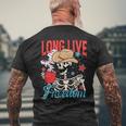 Patriotic Long Live Freedom Funny Skeleton 4Th Of July Patriotic Funny Gifts Mens Back Print T-shirt Gifts for Old Men