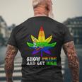 Pride And High Lgbt Weed Cannabis Lover Marijuana Gay Month Mens Back Print T-shirt Gifts for Old Men