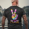 Retro 60’S 70’S Tie Dye Peace V Hand Sign Hippie Graphic Men's T-shirt Back Print Gifts for Old Men