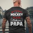 Retro My Favorite Hockey Player Calls Me Papa Fathers Day Men's Back Print T-shirt Gifts for Old Men