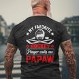 Retro My Favorite Hockey Player Calls Me Papaw Fathers Day Men's Back Print T-shirt Gifts for Old Men