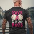 Save Second 2Nd Base Baseball Pink Ribbon Breast Cancer Men's T-shirt Back Print Gifts for Old Men