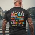 Say Gay Protect Trans Kids Read Banned Books Lgbt Groovy Mens Back Print T-shirt Gifts for Old Men