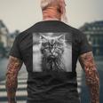 Selkirk Rex Cat Cinematic Black And White Photography Men's T-shirt Back Print Gifts for Old Men