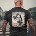 Siberian Husky Dog Muscle Training Weightlifting Dumbbell Mens Back Print T-shirt Gifts for Old Men