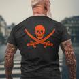 Skull Crossbones Pirate Symbol Jolly Roger Swords Red Mens Back Print T-shirt Gifts for Old Men