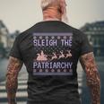 Sleigh The Patriarchy Feminist Ugly Christmas Sweater Meme Men's T-shirt Back Print Gifts for Old Men