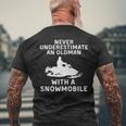 Snowmobile Never Underestimate An Old Man Winter Sports Men's T-shirt Back Print Gifts for Old Men