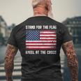 Stand For The Flag And Kneel At The Cross Patriot Mens Back Print T-shirt Gifts for Old Men
