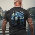 Starry Night Inspired Cat Cat Men's T-shirt Back Print Gifts for Old Men