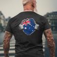 Superhero Australia Flag Aussie Hands Opening Shirt Chest Mens Back Print T-shirt Gifts for Old Men