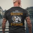Never Underestimate Grandpa Who Is Also Loves Fishing Men's T-shirt Back Print Gifts for Old Men
