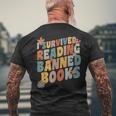 Vintage Book Lover I Survived Reading Banned Books Men's Back Print T-shirt Gifts for Old Men